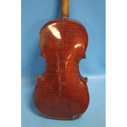 345 - AN ANTIQUE VIOLIN AND BOW A/F