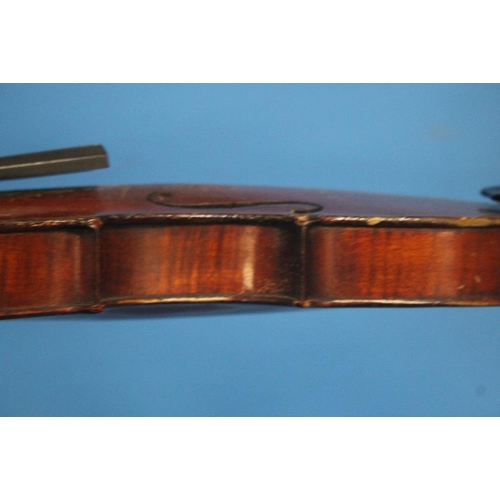 345 - AN ANTIQUE VIOLIN AND BOW A/F