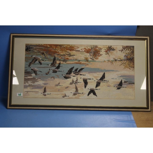 36 - A TAPESTRY PICTURE OF CANADIAN GEESE ALONG WITH A FIRESCREEN