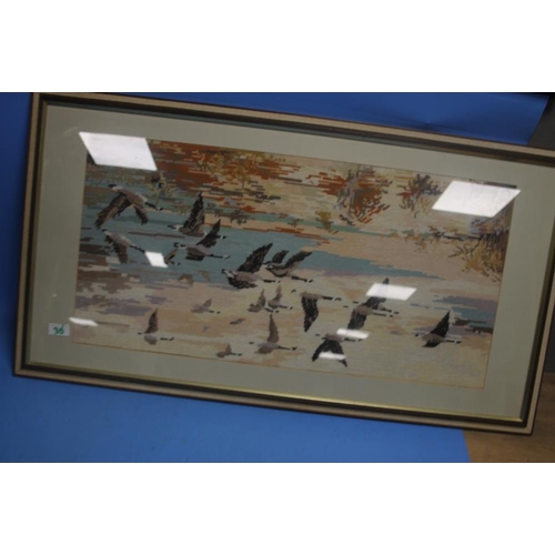 36 - A TAPESTRY PICTURE OF CANADIAN GEESE ALONG WITH A FIRESCREEN