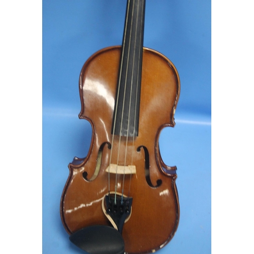 395 - FOUR CASED VIOLINS, ONE WITH NO BOW