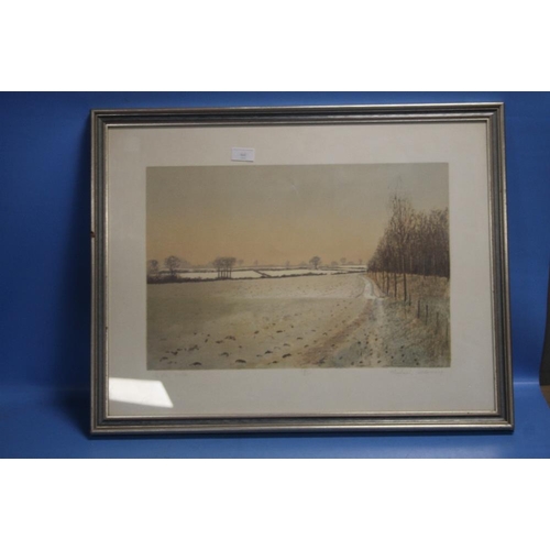 44 - A FRAMED AND GLAZED LIMITED EDITION PRINT SIGNED MICHAEL CARLO, 108/200, 70 X 55 CM