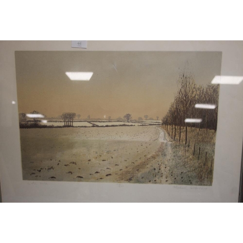 44 - A FRAMED AND GLAZED LIMITED EDITION PRINT SIGNED MICHAEL CARLO, 108/200, 70 X 55 CM