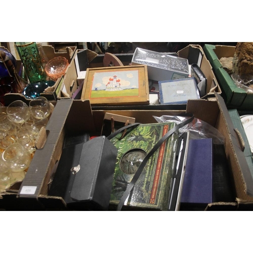 456 - TWO BOXES OF COLLECTABLES TO INCLUDE BINOCULARS AND OLD PAINT BOXES ETC