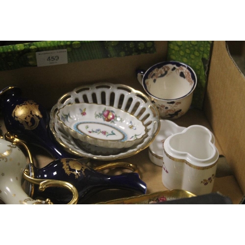 459 - A SMALL BOX OF CHINA TO INCLUDE ROYAL WORCESTER, SPODE LIMOGES ETC