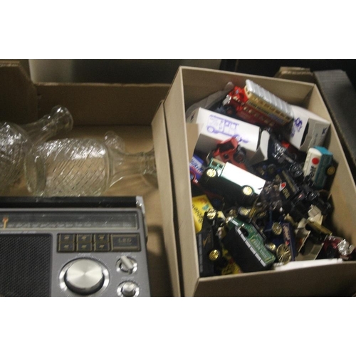 460 - FOUR BOXES OF COLLECTABLES TO INCLUDE TOY CARS, PICTURES AND GLASSWARE