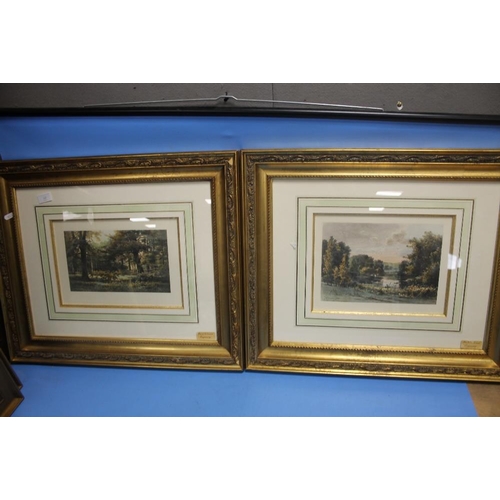 48 - TWO GILT FRAMED HAND COLOURED ENGRAVINGS, SIGNED 