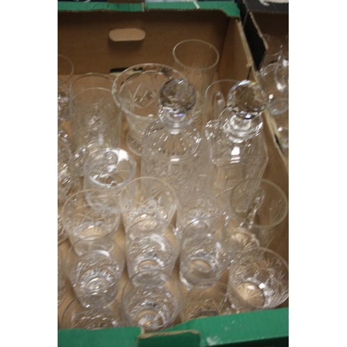 493 - TWO BOXES OF GLASSWARE TO INCLUDE CUT GLASS (TRAYS NOT INCLUDED)