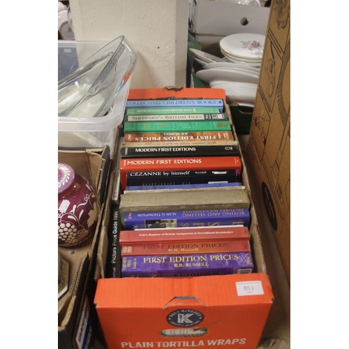 501 - A BOX OF REFERENCE BOOKS TO INCLUDE FIRST EDITIONS