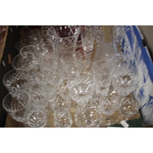 518 - THREE BOXES OF GLASSWARE TO INCLUDE CUT GLASS