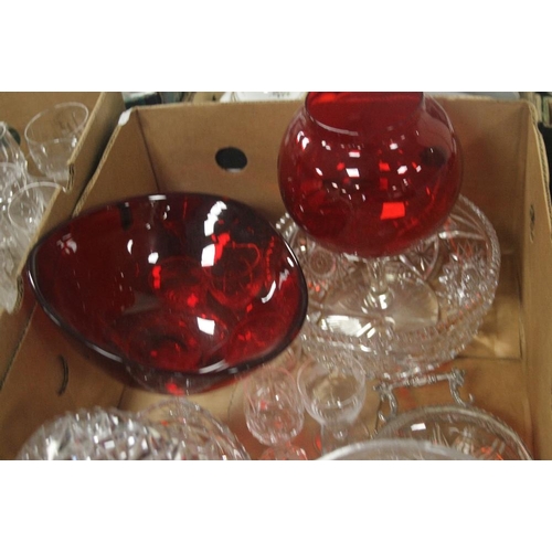 518 - THREE BOXES OF GLASSWARE TO INCLUDE CUT GLASS