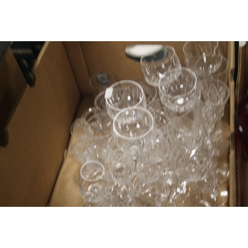 518 - THREE BOXES OF GLASSWARE TO INCLUDE CUT GLASS