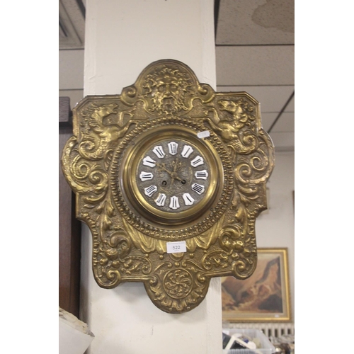 522 - AN UNUSUAL BRASS ANTIQUE WALLCLOCK