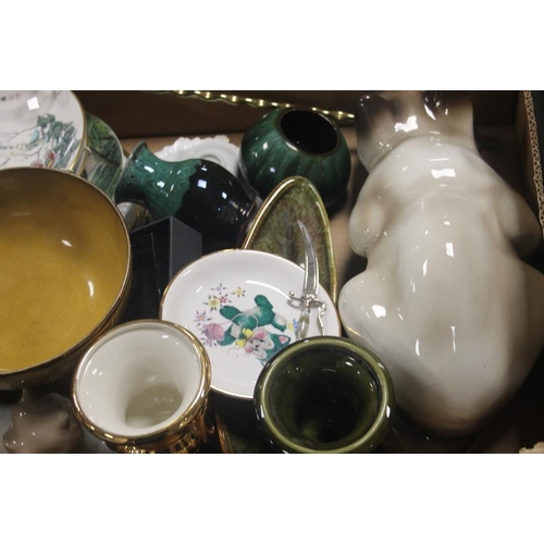 544 - FOUR TRAYS OF CHINA, GLASSWARE AND ORNAMENTS TO INCLUDE SHELLY (TRAYS NOT INCLUDED)