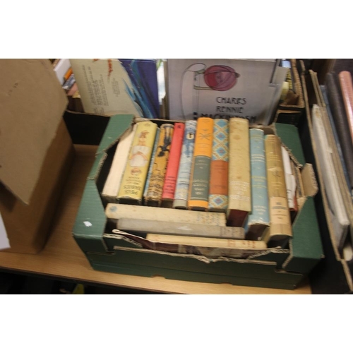 595 - TWO TRAYS OF BOOKS TO INCLUDE AGATHA CHRISTIE, VINTAGE CHILDREN'S BOOKS ETC