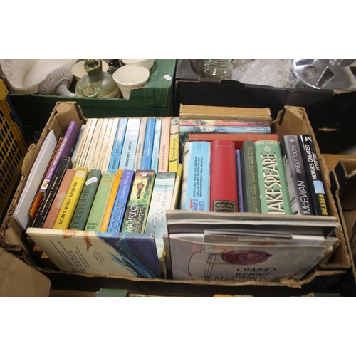 595 - TWO TRAYS OF BOOKS TO INCLUDE AGATHA CHRISTIE, VINTAGE CHILDREN'S BOOKS ETC