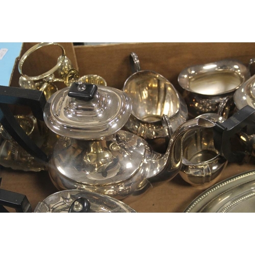 598 - A TRAY OF METALWARE TO INCLUDE A PLATED TEASET