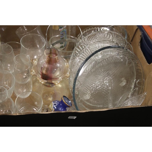 599 - TWO TRAYS OF ASSORTED GLASSWARE MAINLY PRESSED GLASS (TRAYS NOT INCLUDED)