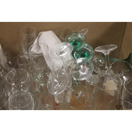 599 - TWO TRAYS OF ASSORTED GLASSWARE MAINLY PRESSED GLASS (TRAYS NOT INCLUDED)