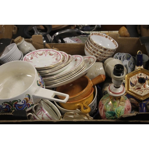 602 - FOUR TRAYS OF ASSORTED CERAMICS AND SUNDRIES (TRAYS NOT INCLUDED)