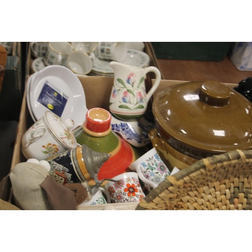 602 - FOUR TRAYS OF ASSORTED CERAMICS AND SUNDRIES (TRAYS NOT INCLUDED)