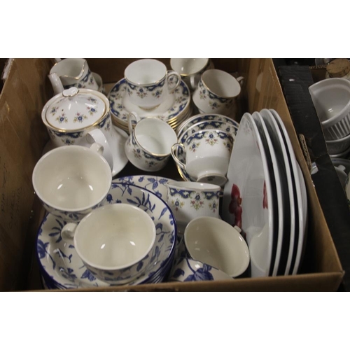 603 - A TRAY OF CERAMICS TO INCLUDE A PARAGON PART TEASET (TRAYS NOT INCLUDED)