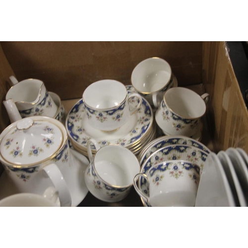 603 - A TRAY OF CERAMICS TO INCLUDE A PARAGON PART TEASET (TRAYS NOT INCLUDED)