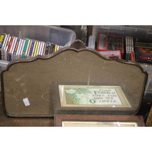 63 - A DECO STYLE MIRROR TOGETHER WITH A GILT FRAMED MIRROR AND PRINT