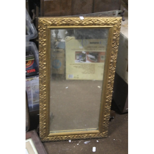 63 - A DECO STYLE MIRROR TOGETHER WITH A GILT FRAMED MIRROR AND PRINT