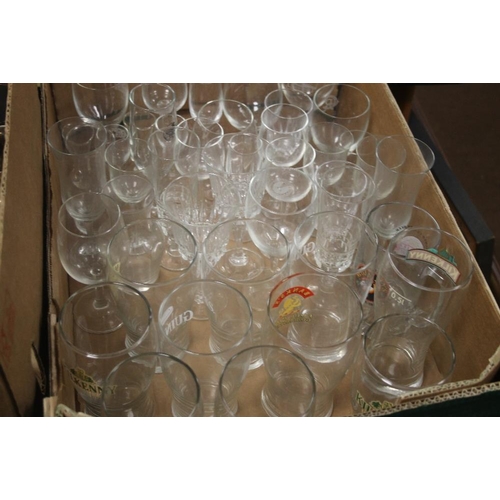 639 - A TRAY OF ASSORTED GLASSWARE TOGETHER WITH A TRAY OF ASSORTED METALWARE (TRAYS NOT INCLUDED)