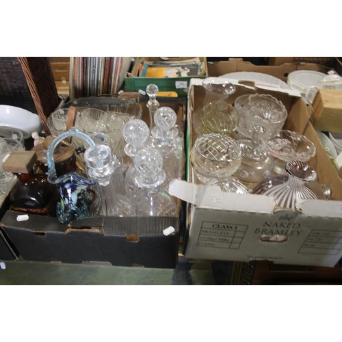 650 - TWO TRAYS OF ASSORTED GLASSWARE TO INCLUDE DECANTERS