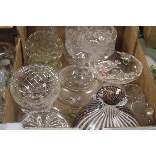 650 - TWO TRAYS OF ASSORTED GLASSWARE TO INCLUDE DECANTERS