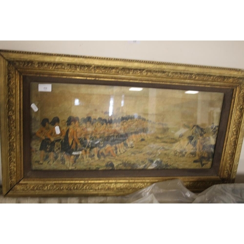 69 - A GILT FRAMED SCOTTISH MILITARY PRINT 82 CM X 46 CM