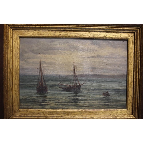 7 - T BARRETT, OIL ON CANVAS OF FISHING BOATS 19TH CENTURY 35 CM X 28 CM