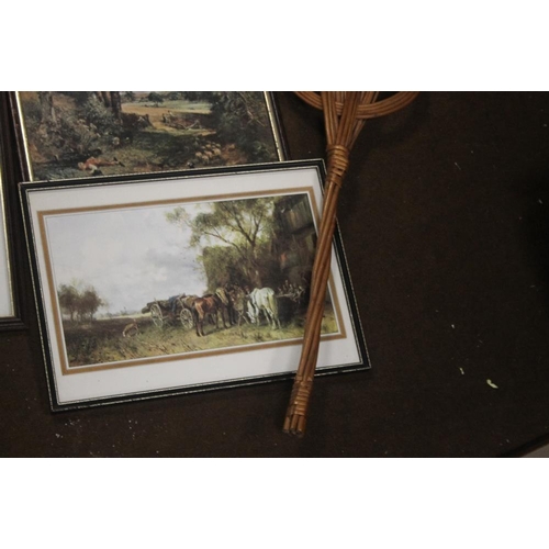 71 - A QUANTITY OF ASSORTED PRINTS TOGETHER WITH A CARPET BEATER