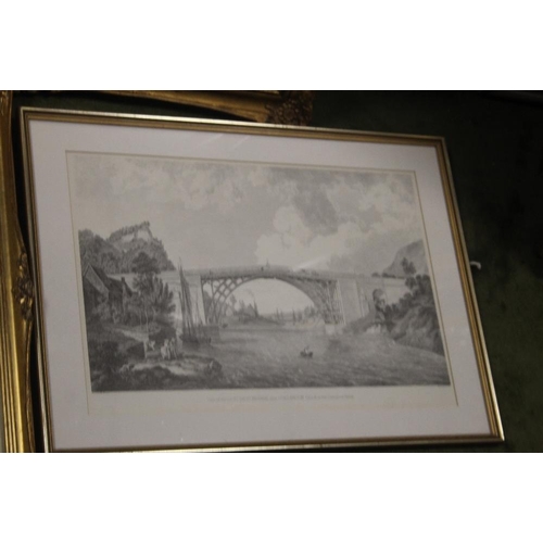 76 - TWO RUSSELL FLINT PRINTS TOGETHER WITH A PRINT OF A CAST IRON BRIDGE COALBROOK DALE