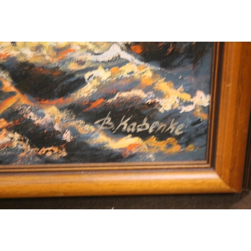 83 - A FRAMED OIL ON CANVAS OF A BOAT SIGNED B KABENKE 81 CM X 110 CM