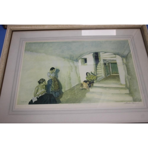 93 - A FRAMED AND GLAZED WATERCOLOUR TOGETHER WITH A RUSSELL FLINT PRINT