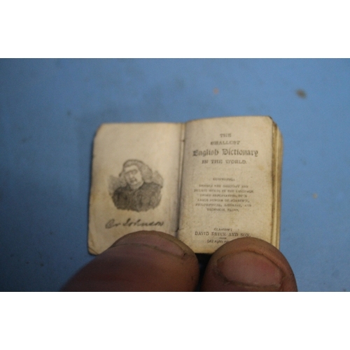 199 - A BOX OF ANTIQUARIAN MINIATURE AND POCKET SIZE BOOKS TO INCLUDE OXFORD ALMANAC 1730, BRICES ENGLISH ... 