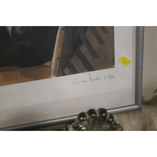 36 - A FRAMED AND GLAZED SIMON PAINTER PRINT TITLED 