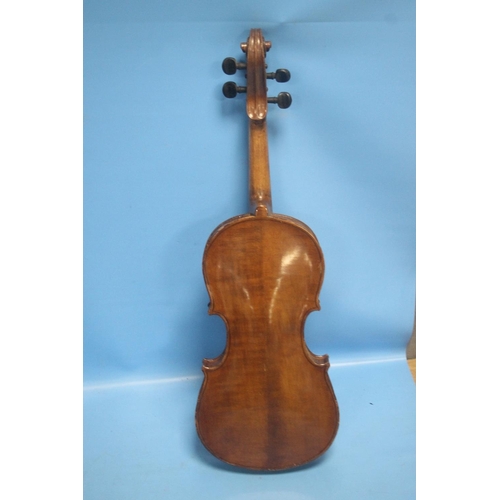 50 - AN ANTIQUE VIOLIN AND BOW A/F