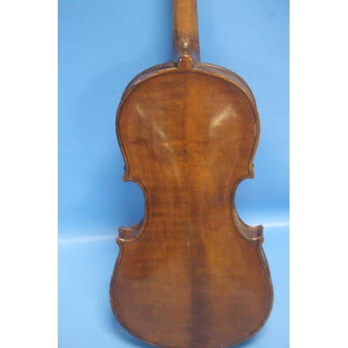 50 - AN ANTIQUE VIOLIN AND BOW A/F