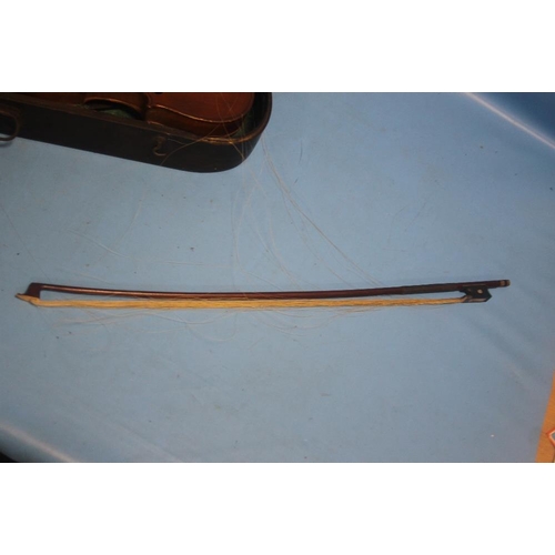 50 - AN ANTIQUE VIOLIN AND BOW A/F