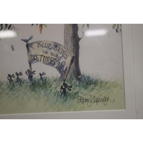 8 - A FRAMED AND GLAZED CATHERINE STEPHENSON PRINT SIGNED TO THE LOWER RIGHT 70 CM X 70