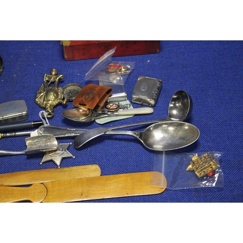 107 - A QUANTITY OF COLLECTABLES TO INCLUDE LETTER OPENER, VESTA ETC