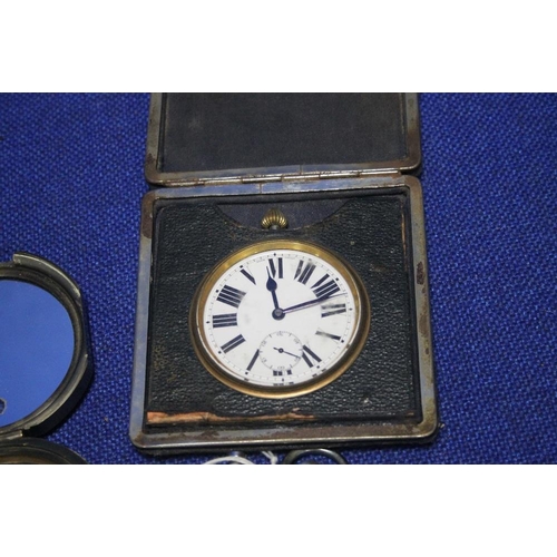 108 - A VINTAGE POCKET COMPASS TOGETHER WITH A WHITE METAL CHAIN POCKET WATCH ETC