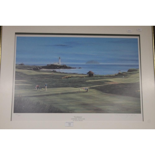 11 - TWO FRAMED LIMITED EDITION TERENCE MACKLIN PRINTS OF GOLFING INTEREST