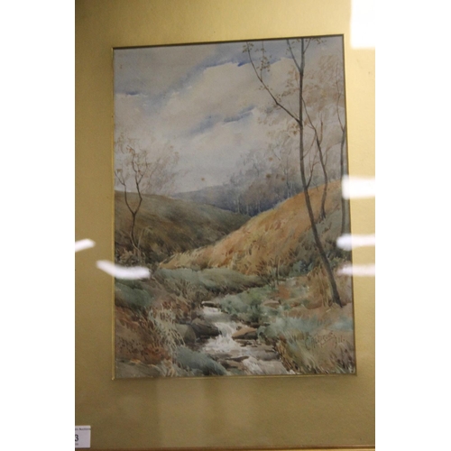 13 - A FRAMED WATERCOLOUR OF A COUNTRYSIDE SCENE SIGNED TO THE LOWER RIGHT