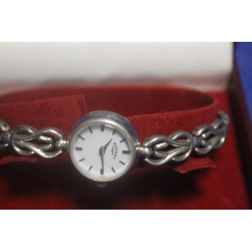 147A - A BOXED LADIES STERLING SILVER ROTARY WATCH