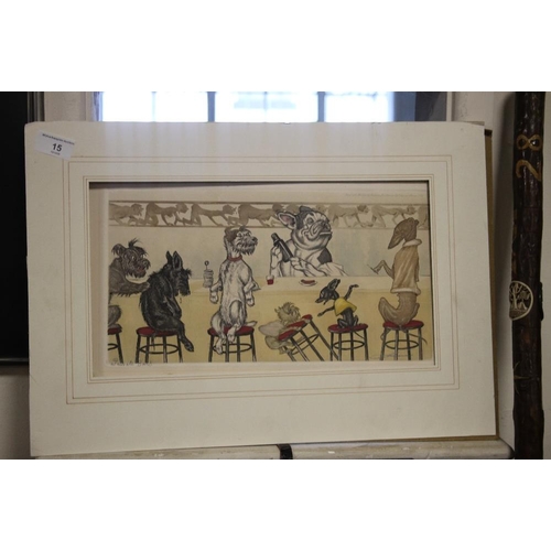 15 - A MOUNTED PRINT DEPICTING DOGS